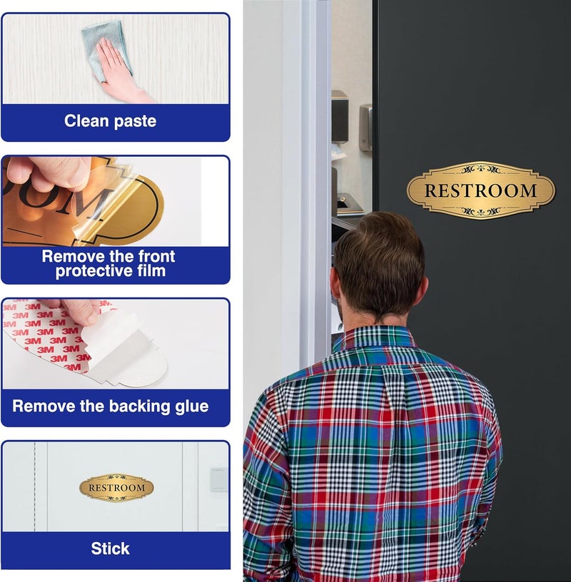 LUHIMO Restroom Sign Sticker for Business & Home, Self-Adhesive Brushed Gold Elegant Bathroom Signs for Door, Durable & Waterproof Unisex Restroom Signage for House toilet, Office, Store, Shop - Image 5